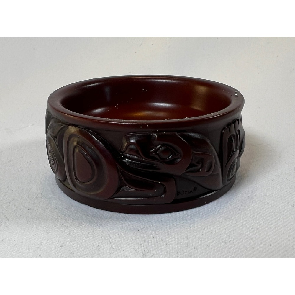 Boma Canada Haida Style Beaver Totem Carved Resin Bowl Northwest Coast Art 2.5"